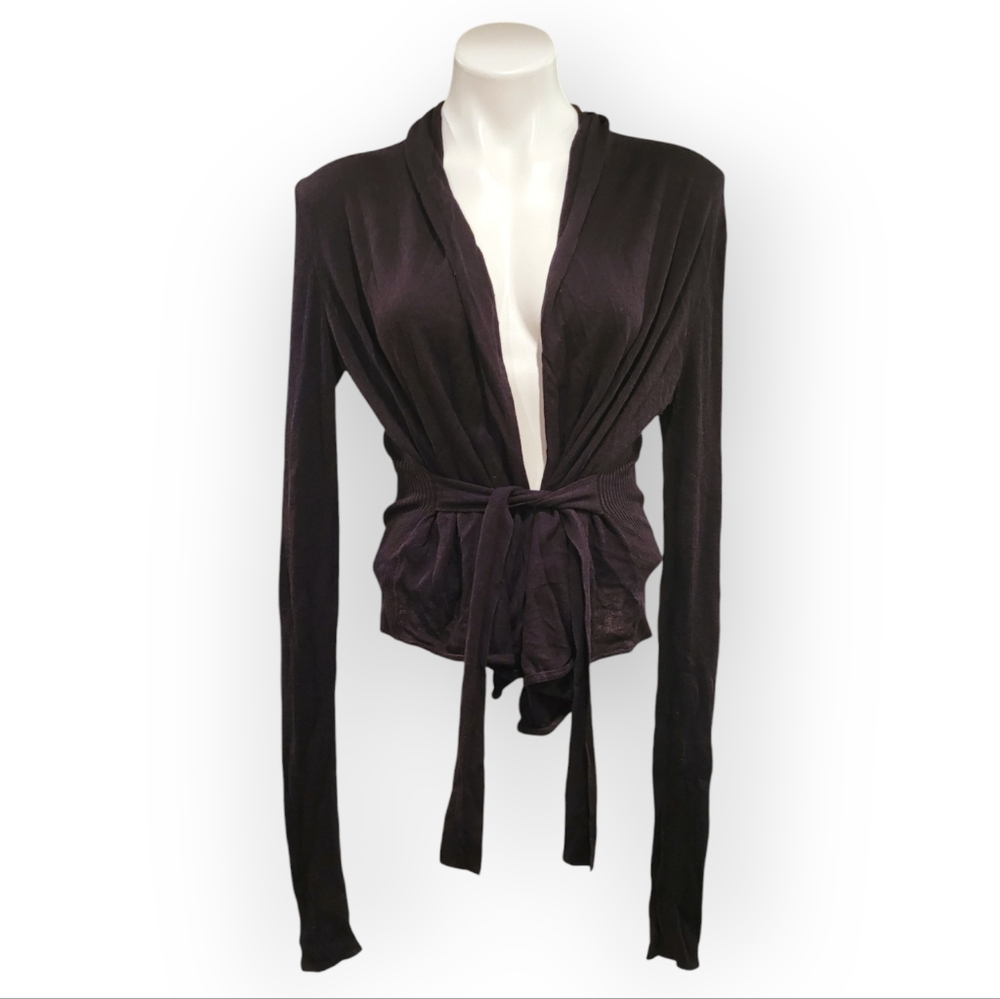 BCBGMAXAZRIA Womens L Long Sleeve Cardigan With Waist Tie